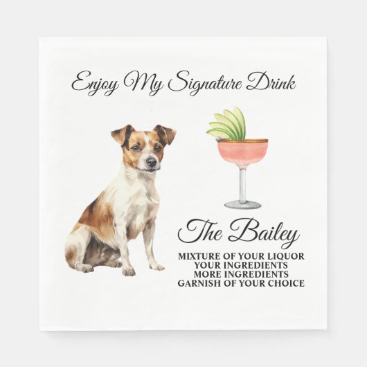 Serviette En Papier Jack Russell Terrier Signature Mariage Boisson Nap (Devant)