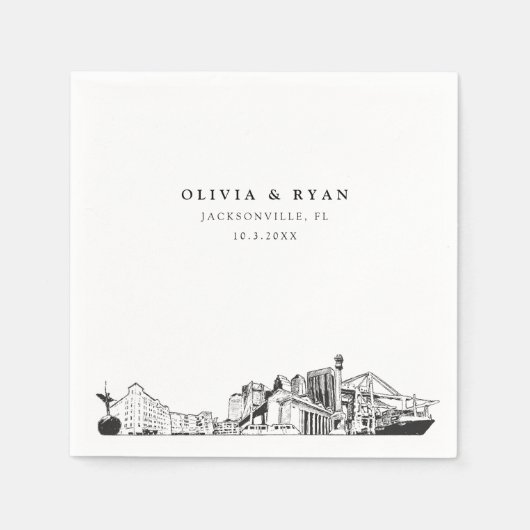 Serviette En Papier Jacksonville Skyline Mariage Paper Cocktail Napkin (Devant)