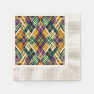 Serviette En Papier Jacquard Mardi Gras jaune violet vert