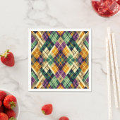 Serviette En Papier Jacquard Mardi Gras jaune violet vert (En situation)