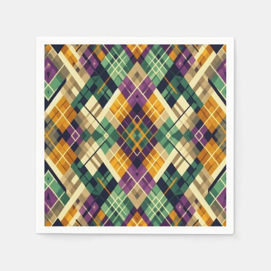 Serviette En Papier Jacquard Mardi Gras jaune violet vert (Devant)