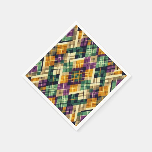 Serviette En Papier Jacquard Mardi Gras jaune violet vert (Coin)