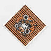 Serviette En Papier Jacquard Noir Et Orange (Coin)