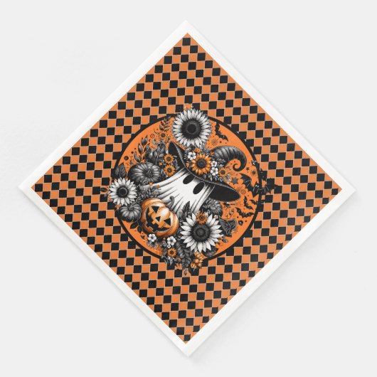 Serviette En Papier Jacquard Noir Et Orange (Coin)