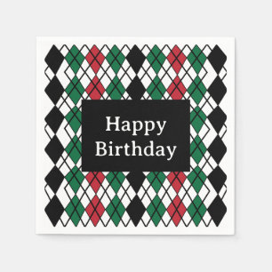 Serviette En Papier Jacquard rouge noir vert Motif Anniversaire