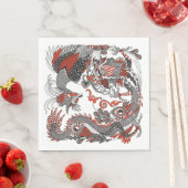 Serviette En Papier Jade Dragon and Gold Phoenix playing with a pearl  (En situation)