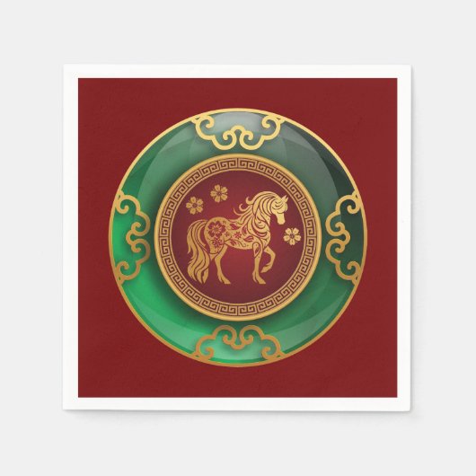 Serviette En Papier Jade Nouvel An chinois du cheval (Devant)