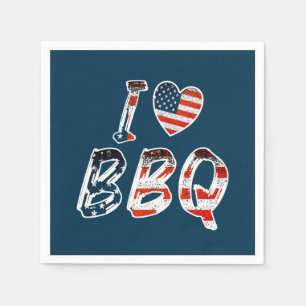 Serviette En Papier J'adore le barbecue, patriotique américain