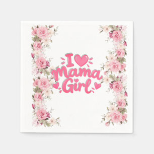 Serviette En Papier J'adore Maman Fille Rose Floral Cadeau pour Bébé F