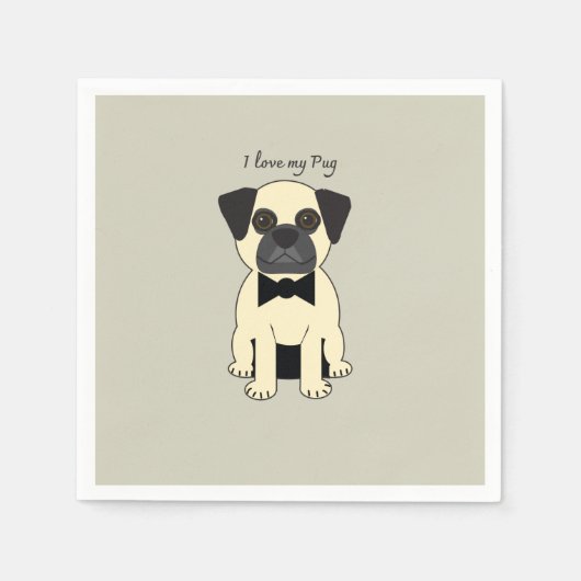 Serviette En Papier J'adore mon Pug (Devant)