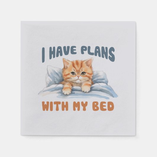 Serviette En Papier J'ai des plans avec mon lit - Cosy Orange Chat (Devant)