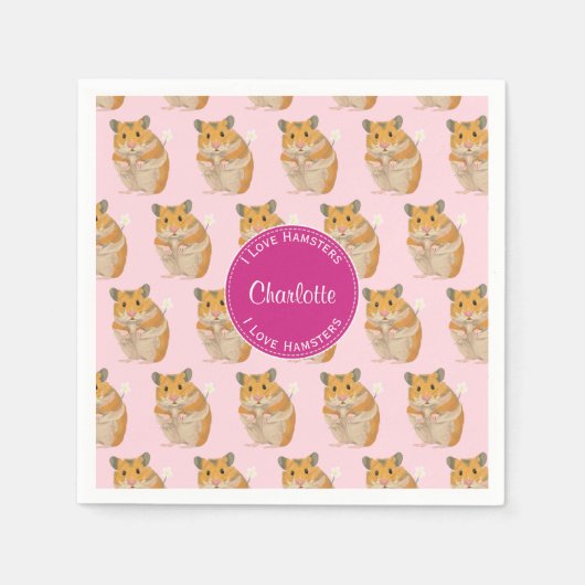 Serviette En Papier J'aime Hamsters Motif Hamster Rose (Devant)