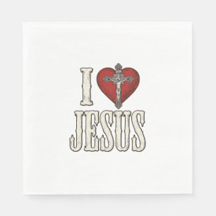Serviette En Papier J'aime Jésus Gravure Vintage Design de T-shirt de