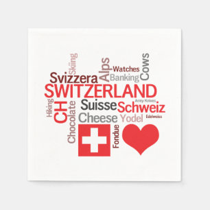 Serviette En Papier J'aime la Suisse - choses suisses préférées
