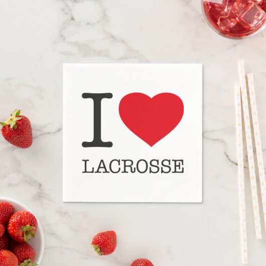 SERVIETTE EN PAPIER J'AIME LACROSSE (En situation)