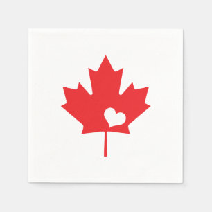 Serviette En Papier J'aime le Canada - coeur canadien de feuille