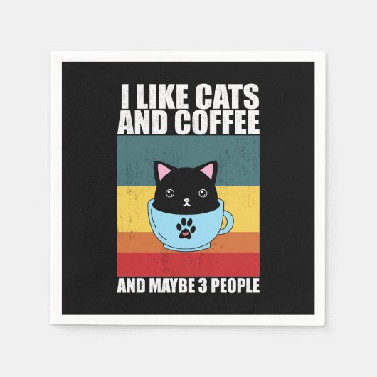 Serviette En Papier J'Aime les chats et le café Et peut-être 3 personn (Devant)