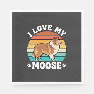 Serviette En Papier J'Aime Mon Chien Collie Rétro Élan