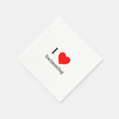 Serviette En Papier J'aime Natation Typographie & Coeur Rouge Blanc (Coin)