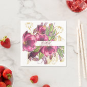 Serviette En Papier Jalon Anniversaire Bourgogne Floral Élégant Chic (En situation)