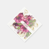 Serviette En Papier Jalon Anniversaire Bourgogne Floral Élégant Chic (Coin)