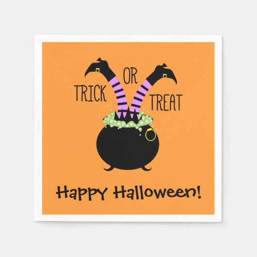 Serviette En Papier Jambes de sorcière dans un pot noir Joyeux Hallowe (Devant)