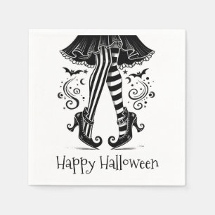 Serviette En Papier Jambes de Sorcière Noir et Blanc Fête d'Halloween