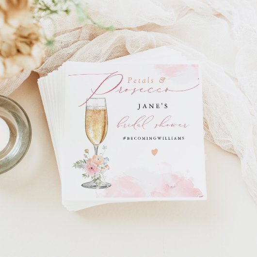 Serviette En Papier JANE Blush Floral Petals & Prosecco Enterrement de