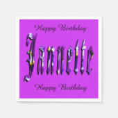 Serviette En Papier Janette, Nom, Logo, Papier Violet Anniversaire (Devant)