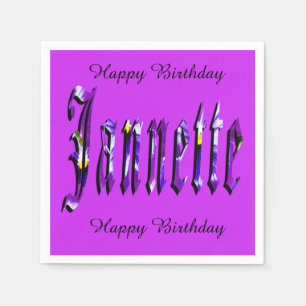 Serviette En Papier Janette, Nom, Logo, Papier Violet Anniversaire