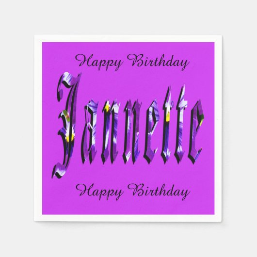 Serviette En Papier Janette, Nom, Logo, Papier Violet Anniversaire (Devant)