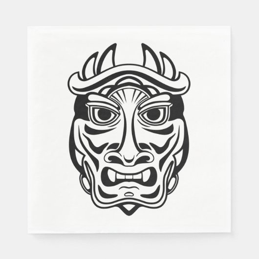 Serviette En Papier Japanese Oni Mask Tribal Demon Line Art (Devant)