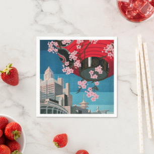 Serviette En Papier Japon Tokyo Vintage Affiche de voyage japonaise