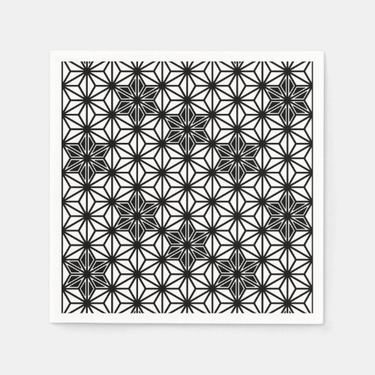 Serviette En Papier Japonais Asanoha motif - blanc et noir (Devant)