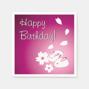 Serviette En Papier Japonais lapins de neige et Sakura Anniversaire