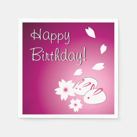 Serviette En Papier Japonais lapins de neige et Sakura Anniversaire (Devant)