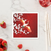 Serviette En Papier Japonaise Grue Blanc Cerisier Fleur Rouge (En situation)