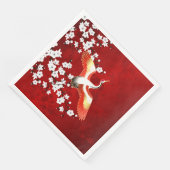 Serviette En Papier Japonaise Grue Blanc Cerisier Fleur Rouge (Coin)