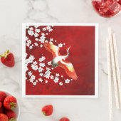 Serviette En Papier Japonaise Grue Blanc Cerisier Fleur Rouge (En situation)