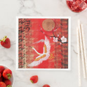 Serviette En Papier Japonaise grue soleil Japon sakura rouge peinture (En situation)