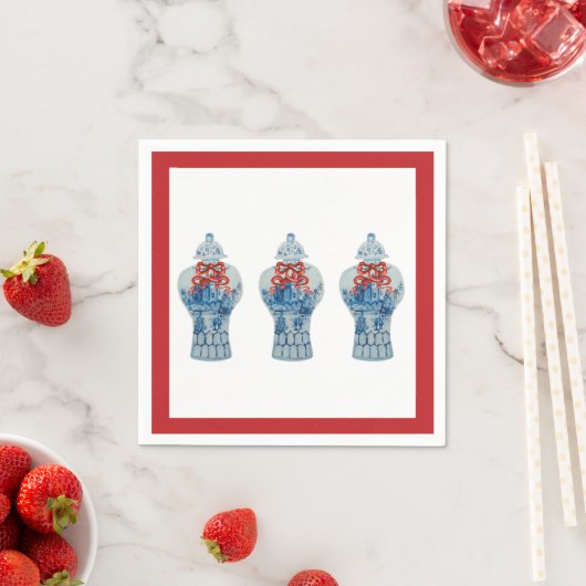 Serviette En Papier Jar de gingembre peint en bleu et blanc (En situation)