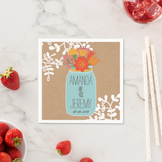 Serviette En Papier Jar de Mason rustique avec fleurs sur papier d'art (En situation)