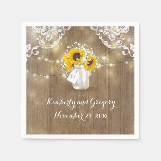 Serviette En Papier Jar de Mason rustique et tournesol avec souffle de (Devant)