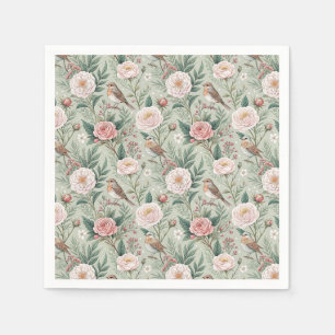 Serviette En Papier Jardin Anglais Oiseaux & Pivoine Motif Floral Art