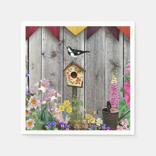 Serviette En Papier Jardin aux fleurs Birdhouse (Devant)
