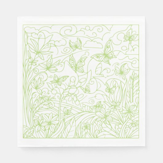 Serviette En Papier Jardin aux papillons vert (Devant)