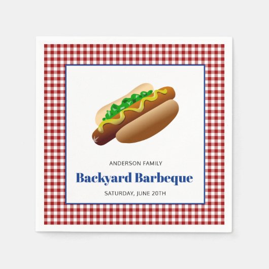 Serviette En Papier Jardin Barbeque Hot Dogs Red À damiers (Devant)