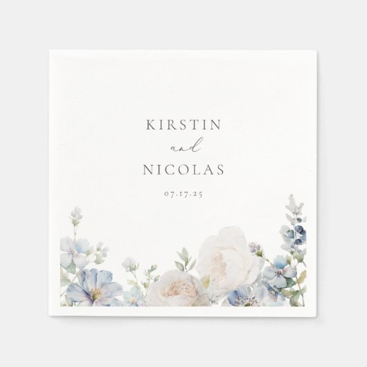 Serviette En Papier Jardin bleu Dusty Mariage Floral (Devant)