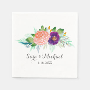 Serviette En Papier Jardin coloré Aquarelle Mariage floral