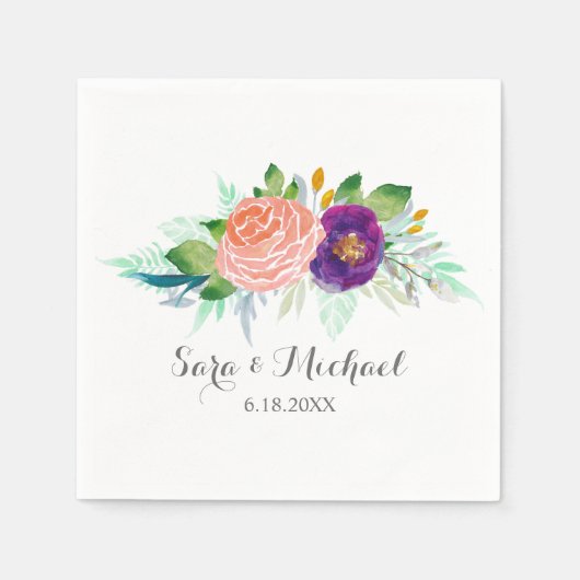 Serviette En Papier Jardin coloré Aquarelle Mariage floral (Devant)